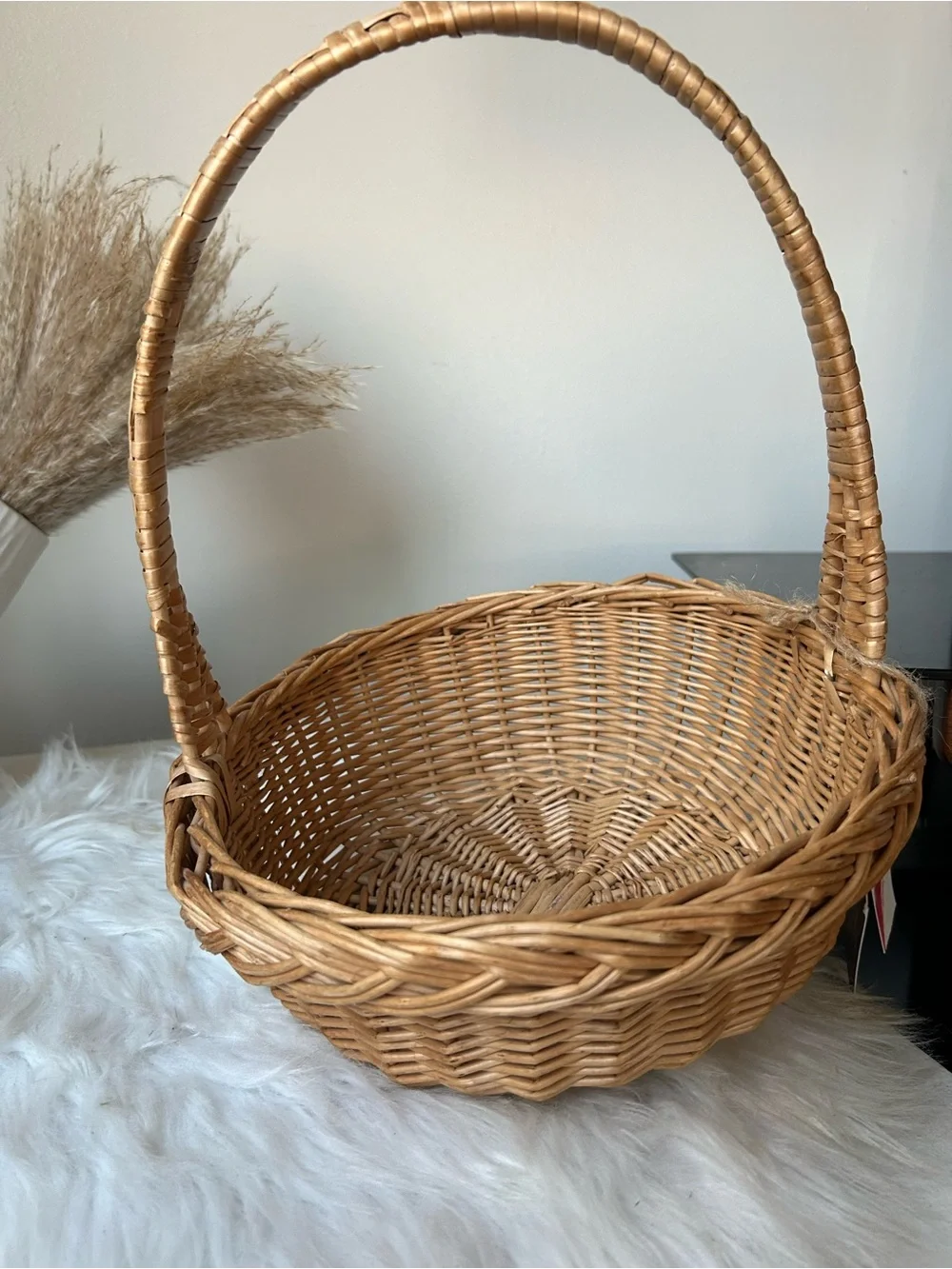 Woven Handled Decorative Basket in Natural Tan